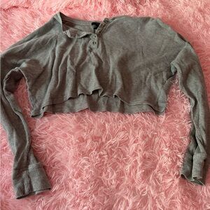 Gray Cropped Long Sleeve Top